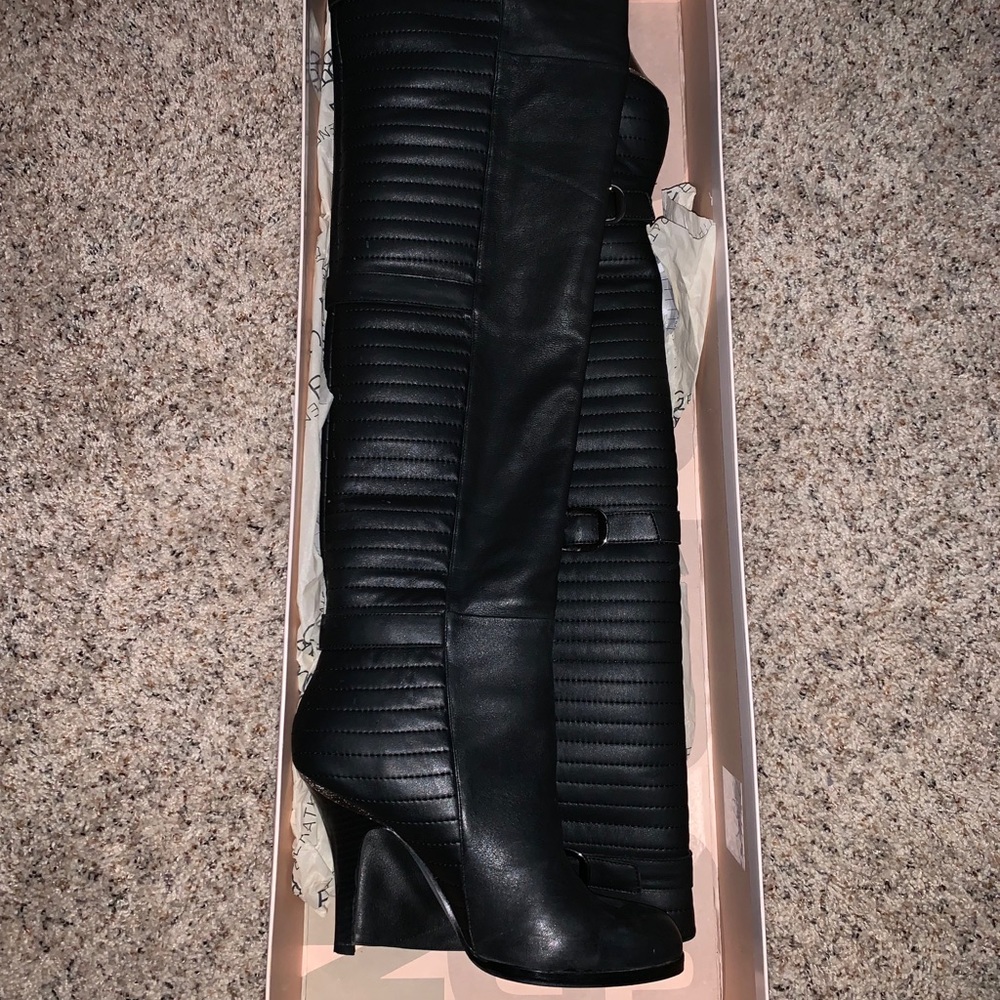 Over the knee black genuine leather BCBG boots